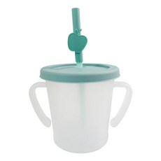 AGAFURA Magic系列雙耳防漏吸管杯 S 300ml+矽膠吸管+水果造型矽膠護嘴套組, 薄荷綠(吸管杯)+隨機出貨(護嘴套), 1組