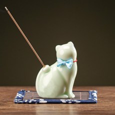메드인코 動物線香座 蝴蝶結貓, 藍綠色