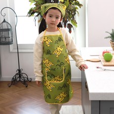 bebe chouette 孩童印花防水圍裙+頭巾+伸縮扣 2入