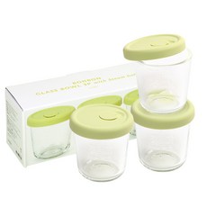 Dailylike Bonbon副食品刻度玻璃保鮮罐, 酪梨綠, 210ml, 3個