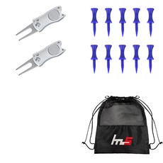 NAYASTYLE 高爾夫果嶺叉修補器 2入 + PE 高爾夫短球釘 10入 + 收納袋組合 GFYP-41-1+169-2PU, 混合顏色