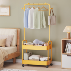 Decenyu 2層收納型鐵製移動式支架衣架, 檸檬黃