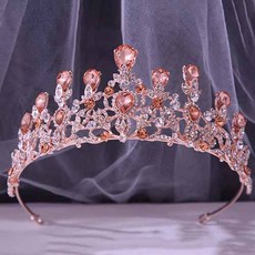 Damon 簡約大珠飾點綴婚禮皇冠 MNB030, 玫瑰金, 1個