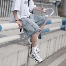 Goodif 男士五分牛仔多口袋寬版短褲