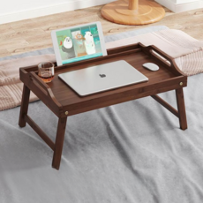 Sunuse 原木床上托盤折疊桌, 棕色
