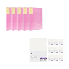 ECO Chungwoon 透明文件夾 A4 30頁 5入+多色L型文件夾 10入, 粉色(透明文件)+透明(L夾), 1組