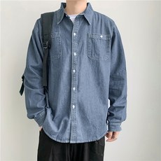 DM 남성용 심플 미니멀 데님 셔츠