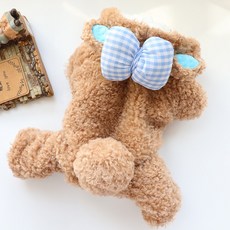 Lanboer 寵物蝴蝶結小熊絨毛連身衣, 藍色