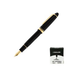 SAILOR 寫樂 質感鋼筆+卡式墨水管 12入, M, 黑色（鋼筆），黑色（墨水）