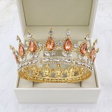 LUNAGLAM 水滴形水晶自助婚紗頭冠 WC905, 金色蜜桃, 1個