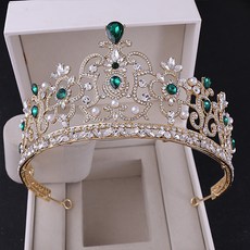 Luna Glam 英式裝飾水晶婚禮皇冠 WC913, 1個, 金綠色