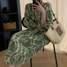 TheSirup 女款佩斯利綠色海灘度假風連身裙, 綠色