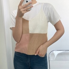 Tteugaejin 女款 Kasi 三色拼色 Andrea 細肩帶背心 針織背心