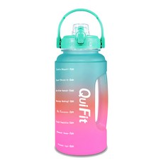 Qufit Q03 大容量健身水壺 搖搖杯 不含雙酚A水瓶, 綠粉色, 2.2L