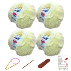 행복뜨기 슈퍼베이비 뜨개실 4p + 바늘 6mm + 돗바늘 + 가죽 라벨 + 목도리 도안 세트, 1세트, 파스텔레몬