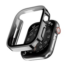 ITS LIFE Apple Watch 9H 方形全覆蓋鋼化玻璃保護殼 44mm 黑色, 黑色的, 1個