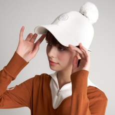 TECH SKIN 女款毛球蝴蝶結拼接燈芯絨高爾夫球帽, 白色, 1個