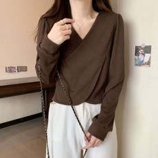 모이르벨라 여성용 브이넥 루즈 골지 랩 티셔츠