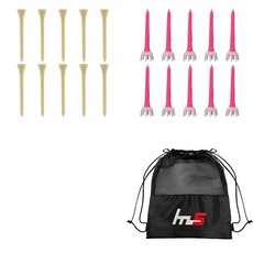 NAYASTYLE 木質高爾夫長釘 10入 + PE高爾夫標準釘 10入 + 收納袋套組 GFYP-182-3+173-3PU, 混合顏色