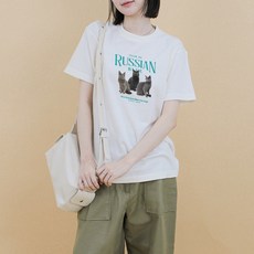 Humble Studio 女款透氣貓咪印花17支紗長版圓領短袖T恤 KK_91_085