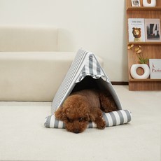 犬星三角屋狗帳篷屋條紋灰色