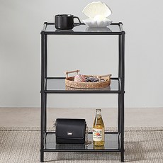 트레벨 철제 유리 모듈 선반 E4040, 블루블랙(유리판) + 블랙(프레임), 3단