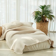 顏料水洗棉被兼薄墊, 奶油米色