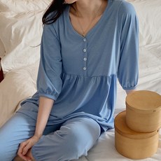 孕婦居家服 Pang Pang Shop T.半開襟抓皺上下衣套裝