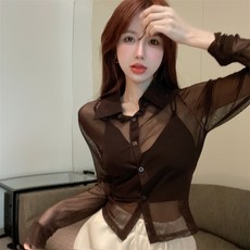 DMELD 女性辣妹性感透視長袖襯衫上衣