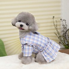 PASTEL PET 寵物荷葉邊蘇格蘭格紋連身裙, 藍色, 1個