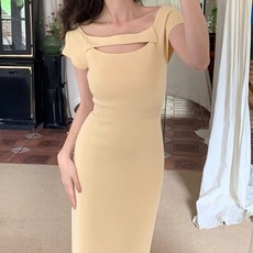 구디프 쿨 가슴트임 슬림핏 슬릿 롱원피스