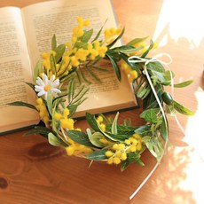 ScentBasket 自然風花環花圈 懸掛含羞草圓形花環 20cm, 混和顏色