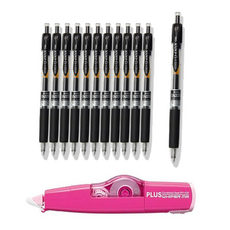 DONG-A U-Knock 0.7原子筆 12入 + Plus WH-635 修正帶 隨機出貨組合, 黑色, 1套