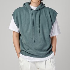 HIHOO 男款不對稱開叉針織連帽背心 HV2002