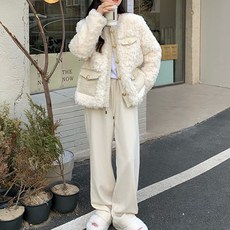 女款 PDS 時尚冬季高品質羊毛日常毛絨外套