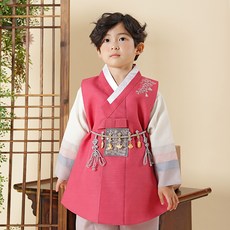 Agamyungju 男童紅金柳韓服套裝