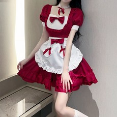 OPRY 女性方領蝴蝶結荷葉邊女僕派對角色扮演服