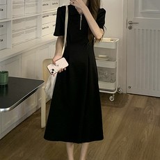 여성용 블랙101 초멘 카라넥 반집업 롱원피스 A234WF00140 빅사이즈 포함