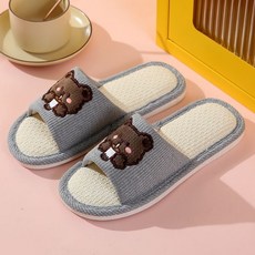 데이소이 동물 자수 편안한 린넨 거실 실내화, 05 그레이, 1개