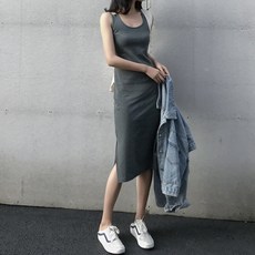 구디프 라운드 나시 롱 슬릿 원피스