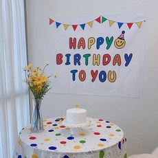 Mimi派對 開心笑臉生日派對布質背景橫幅, 多色