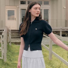 rolarola 女款翻領雙拉鍊泡泡袖針織上衣