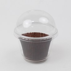 Inp 圓頂形甜點盒 270ml x 50入 + 烘焙紙託盤 x 200入 套組, 1套, 透明(甜點盒), 巧克力(烘焙紙托盤)