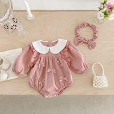 Bebeniz 粉紅蝴蝶結連身衣髮帶組