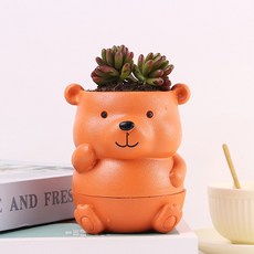 Homeflow 可愛動物造型迷你樹脂花盆 小熊, 1個, 混合色