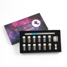 夢幻星空珍珠墨水 12色 + 玻璃沾水筆 + 沾水筆座 + 墨水清洗杯 鋼筆套組, 天空藍, 0.5mm~0.7mm