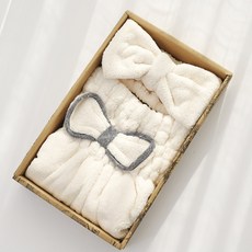 Isabelle Home 獨特蝴蝶結髮帶 + 乾髮巾套組, 象牙白, 1套