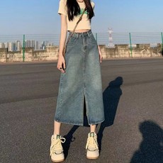 PEONIST 直筒H線條長版牛仔裙