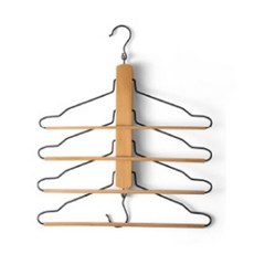 BKLine 層架掛架 收納原木衣架 一體成型4鉤, 米色, 1個