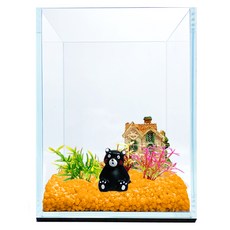 Rora Pet 15高立方加濕魚缸+彩石+人物模型+仿古屋+七彩花朵3件套, 橘子橙（彩石），隨機發貨（人物模型，仿古屋）